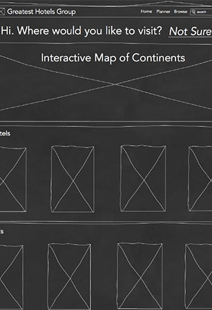 Basic black and white wireframe showing webpage design